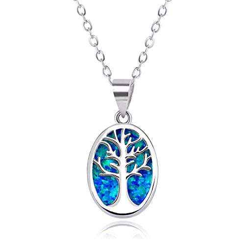 Kelitch Tree Of Life Opal Pendant Necklace 925 Sterling Silver Chain Necklace Women Fashion Jewelry #TOP11