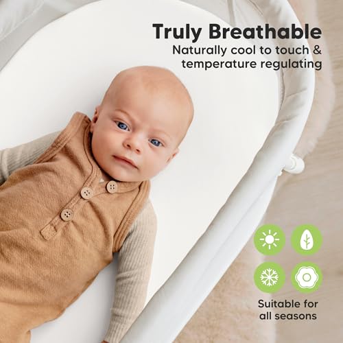 Image of 2-Pack Waterproof Bassinet Sheets Boy, Girl - 33x17 Baby Bassinet Mattress Protector Cover, Viscose Derived from Bamboo, Compatible with Graco, Baby Delight, Halo Bassinest Swivel Sleeper (Soft White)