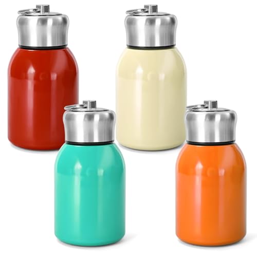 Set of 4 Mini 300ml Stainless Steel Insulated Water Bottles - Perfect for Cold/Hot Drinks, Travel-Friendly Flask