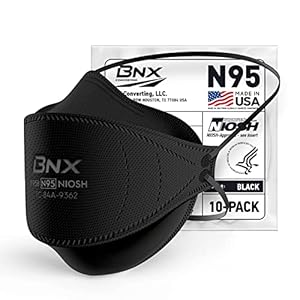 BNX N95 Mask Black NIOSH Certified MADE IN USA Particulate Respirator Protective Face Mask, Tri-Fold Cup/Fish Style, (10-Pack, Approval Number TC-84A-9362 / Model F95B) (Headband) Black