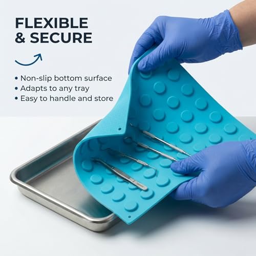 Image of Magnetic Mat for Instruments and Tools, 12 x 15 inches, Blue, Raised Round Magnets, Flexible, Non-Slip, Reusable and Autoclavable - 2X Magnetic Strength