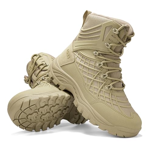 Men's Mid Top Military Tactical Boots Lightweight Non Slip Outdoor Hiking Jungle Army Desert Combat Work Motorcycle Combat Hunting Booties