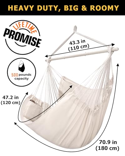 Image of ADVOKAIR Hammock Chair Large 70.9 inchx47.2 inch, 32% Bigger XXL Hanging Swing Chair with 500lbs Capacity, Heavy Duty Steel Spreader Bar, Extra Roomy Comfort for Adult Indoor Outdoor Bedroom Patio