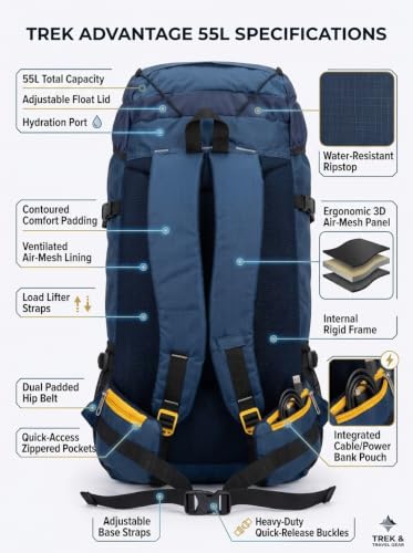 Image of APLOMB Premium 65L Hiking Backpack for Men and Women - Water-Resistant Rucksack with Expandable Storage to 80L, Ergonomic Comfort Back Support - Heavy-Duty Camping, Trekking & Travel Bag