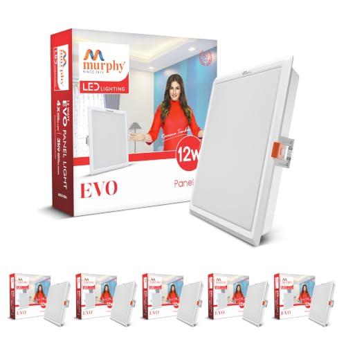 Image of Murphy EVO 12W Square LED Panel Light | 3000K Warm White| Recessed Ceiling Light | 1200 Lumens | 125mm Cutout |BIS Approved | 4kV Surge Protection | 2-Year Warranty | Pack of 6
