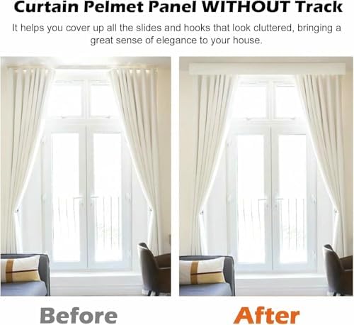 White Curtain Pelmet Panel - Decorative Valance for Ceiling Mount, Aluminum Alloy Pelmet Box Cover, No Tracks Needed, Stylish Home Decor, Perfect for Living Room & Bedroom
