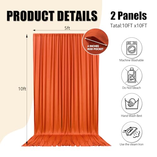 Image of 10ft x 10ft Orange Backdrop Curtains for Parties, Polyester Fabric Backdrop Drapes with Rod Pockets for Weddings, Birthday, Halloween, Photography, Christmas Party Background Curtain, 2 Panels