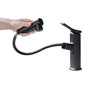 Bathroom Sink Faucet Bathroom Faucets with Pull Down Sprayer Stainless Steel Bathroom Faucets Single Handle Pull Out Bathroom Faucets Basin Modern RV Vanity Farmhouse Faucets Matte Black