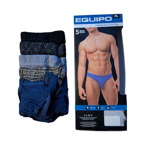 Equipo Men’s 5-Pack Bikini Briefs – Premium Cotton Underwear, Comfort Waistband, Low Rise Fit (X-Large, Regular, Multicolor Aluminum Blue Black)2