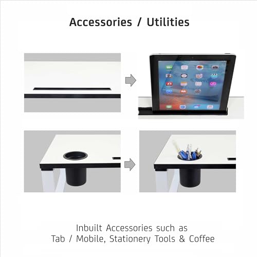 Image of Isomars Bed Desk /Floor Desk with Mobile Holder 76cm x 35.5cm (30 inch x 14 inch) Laptop Study Table for Work from Home, Online Classes, Card Games and Kid's Activities (White)