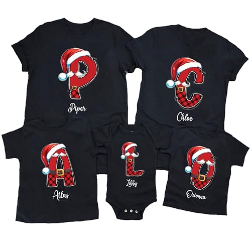 Custom Name Christmas Monogram Family Shirt, Christmas Alphabet Shirt, Christmas Family Group Shirt, Custom Xmas