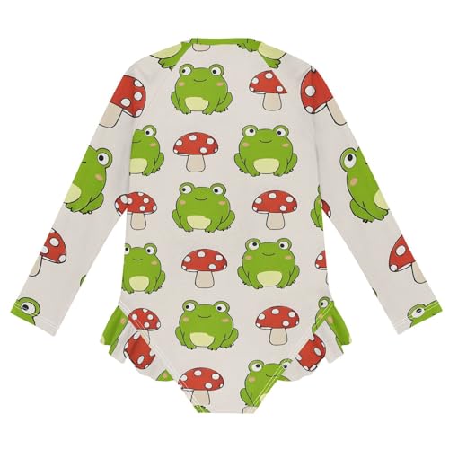 Girls One Piece Swimsuits Long Sleeve Swimsuit Zipper Bathing Suits Mushroom Green Frog2