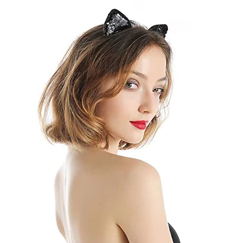 Lovinshow Black Sequin Cat Ears Headband #TOP2