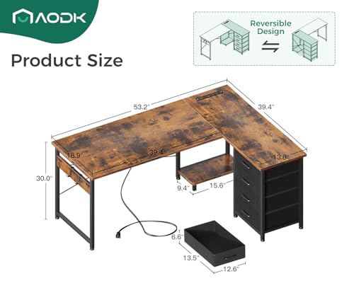 Aodk L Shaped Desk With 4 Tier Drawers thumb #2