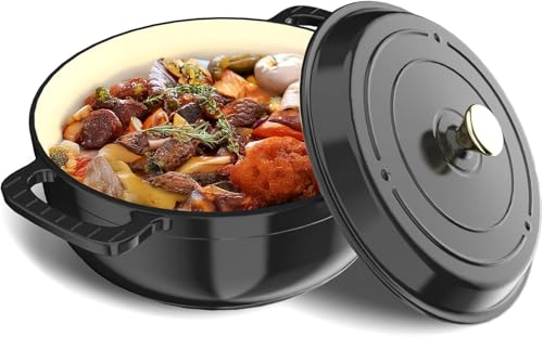 LEADZM Gusseisen Topf 28 cm 5,7 L, Schmortopf Bräter mit Deckel, Emaille Topf, Brotbacktopf für Braten Küche Backen Schmoren, FDA-Zertifiziert (Schwarz) LEADZM Gusseisen Topf 28 cm 5,7 L, Schmortopf Bräter mit Deckel, Emaille Topf, Brotbacktopf für Braten Küche Backen Schmoren, FDA-Zertifiziert (Schwarz)