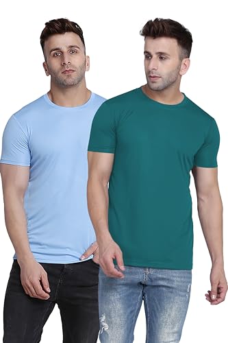 Image of TQH Men Dri Fit Polyester Half Sleeve Round Neck Multicolor t Shirts - Combo Set of 2