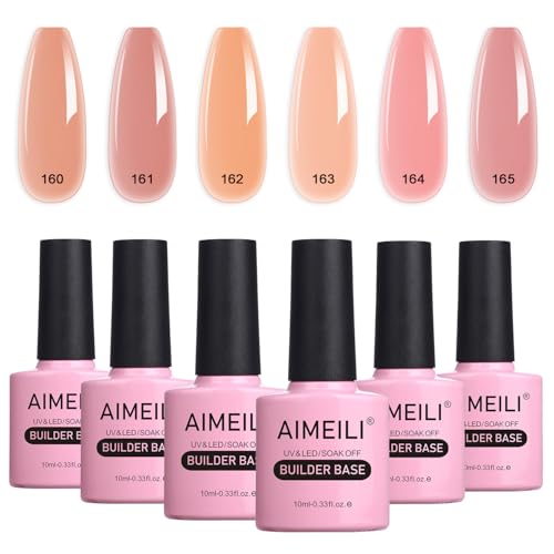 AIMEILI 2 en 1 Base Coat y Builder Gel Nail Extensión Esmaltes Semipermanentes de Uñas Gel Construcción Uñas Consejos Para Uñas Rápida Molde Finger UV LED Building Base Set 6 X 10ml - Set 38