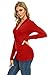 Afibi Womens Slim Fitted Deep V Neck Cross Wrap Top Long Sleeve T-Shirts (X-Large, Red)