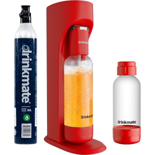 Drinkmate OmniFizz Sparkling Water and Soda Maker, Carbonates Any Drink, Special Bundle - Includes 60L CO2 Cylinder, Two Carbonation Bottles, and Fizz Infuser (Royal Red)