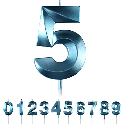 Bougies d'anniversaire - Chiffres 3D - En forme de diamant - Pour gâteau - Numéro 0 1 2 3 4 5 6 7 8 9 - Décoration de gâteau à paillettes (bleu 5)