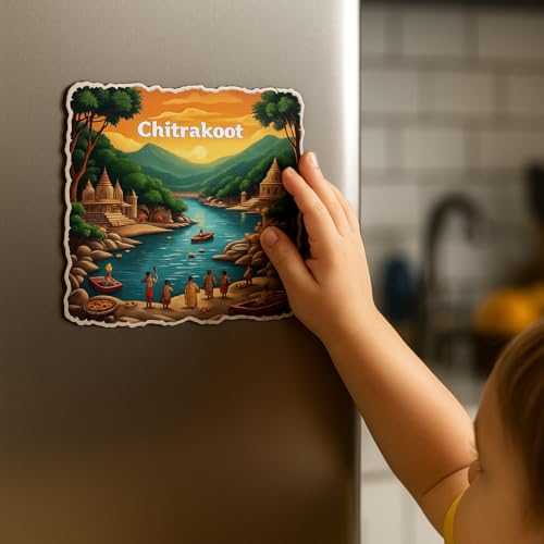 Image of Naxon Chitrakoot City Theme Souvenir Wooden Fridge Magnet for Refrigerator - Printed Fridge Magnet for Kitchen & Home Decor | Perfect Souvenir Gift | Size 3x3 in | Pack of 1