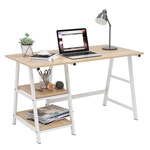 SogesHome Computer Desk 47inches Trestle Desk PC Desk with Shelf Office Desk Workstation for Home Office Use Writing Table,Maple SogesHome Computer Desk 47inches Trestle Desk PC Desk with Shelf Office Desk Workstation for Home Office Use Writing Table,Maple