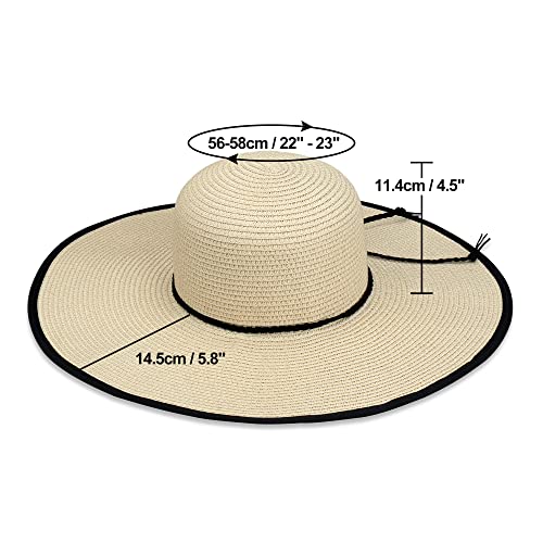 Image of Women Wide Brim Sun Hat UPF50 Straw Summer Hat Floppy Beach Hat Roll-Up