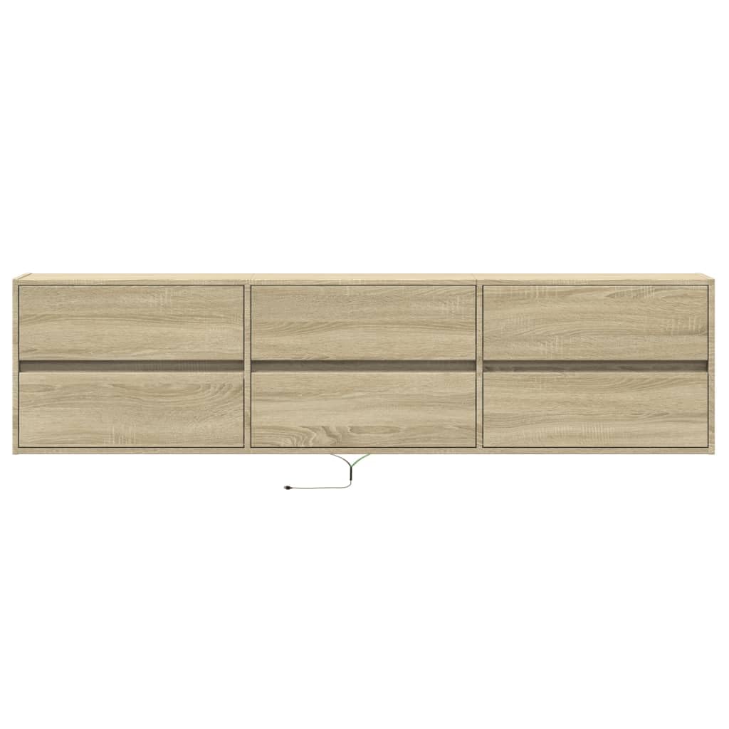 Ścienna szafka pod TV z LED dąb sonoma 180x31x45 cm meble wiszące do salonu z oświetleniem RGB przechowywanie mediów regulowany montaż ścienny
