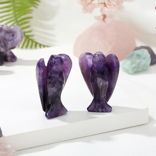 GUJOXILA Amethyst Crystal Angel Healing Crystals Guardian Gift for Women Ornament Reiki Grief Pocket Cute Small Purple 1.5" - Image 4
