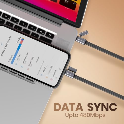 Image of Portronics 60W Safelink Type C Fast Charging Cable With Magnetic Cover, Flat Braided Cable, Data Transfer, Aluminium Alloy Shell, 1.2M Length Cable compatible with Type C Smartphones & Devices(Black)