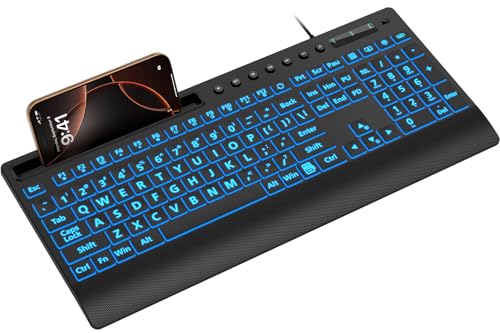 SABLUTE Large Print Backlit Keyboard, USB Wired Computer Keyboard with Backlight...