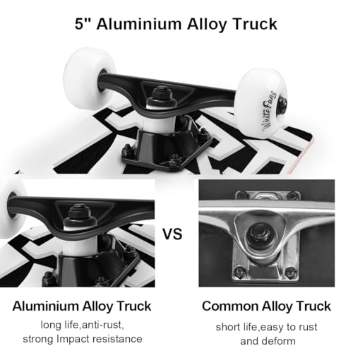 Image of WhiteFang Skateboards for Beginners, Complete Skateboard 31 x 7.88, 7 Layer Canadian Maple Double Kick Concave Standard and Tricks Skateboards for Kids and Beginners