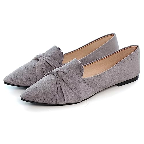 Hee grand Bowknot Pointed Toe Ballet Flats for Women Comfort Slip-On Loafers Walking Flats Suede Dressy Shoes3