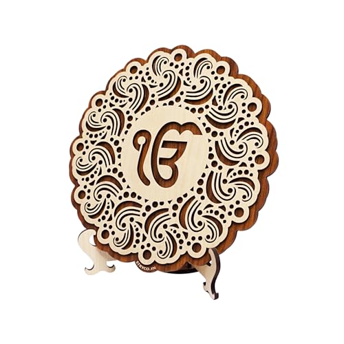 STRYCO IK ONKAR TABLE TOP WOODEN SHOWPIECE | EK ONKAR | Multi Layered | Sikh Spiritual Gift Ideas | Home Decor Punjabi Gift Item | 7.5X7.5 Inches
