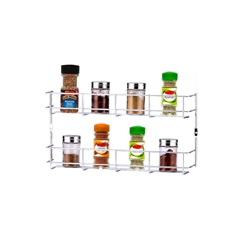Image of Buckingham 2 Tier Spice Herb Rack, Heavy-Gauge Chrome-Plated Iron Wire Construction, Wall Mounted Kitchen Storage Organiser, 16 Jar Capacity, Silver, 38.5 cm