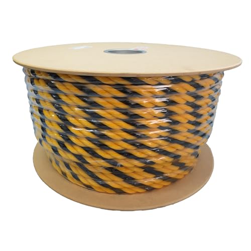 ユタカメイク 標識ロープ 16mm×100m 3ッ打 ドラム巻 イエロー×ブラック RY-16 長尺 業務用 巻き取り トラロープ 警戒 安全表示 立入禁止 バリケード
