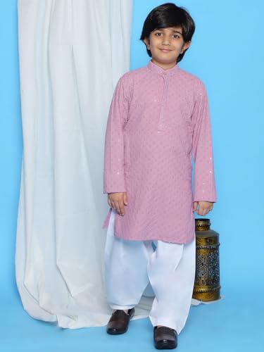 Image of AJ DEZINES Kids Kurta Pajama Set For Boys | Embroidery Chikankari Kurta Set | Traditional & Festive Outfit | Cotton Stylish Boys Kurta Pyjama | Perfect For Festivals Wedding & Family Function