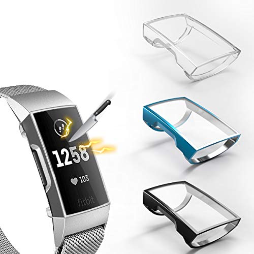 3 Pack Compatible with Fit bit Charge 4/Charge 3 Screen Protector,Valband Ultra Slim Soft Full Cover Case [Scratch-Proof] Bumper for Fit bit Charge 4 and Fit bit Charge 3/SE