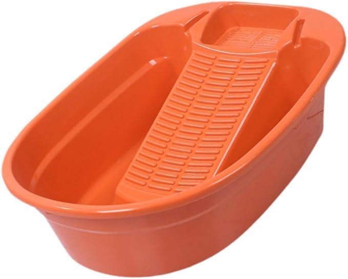 Image of VAJIN Plastic Washtub with Built-In Washboard - Portable Laundry Tub for Hand Washing Clothes, Vintage-Style Basin for T‑Shirts & Pants, Home & Garden Utility, Compact & Durable Design