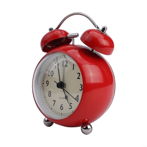 Honseadek Sveglia vintage con doppia campana extra forte, design in metallo a batteria, retroilluminazione per camera da letto e comodino (rosso)