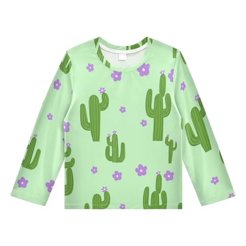Cactus Flower Green Rash Guard Shirt for Boys Sun Protection Shirt for Kids Toddlers UPF50+ 5-6T