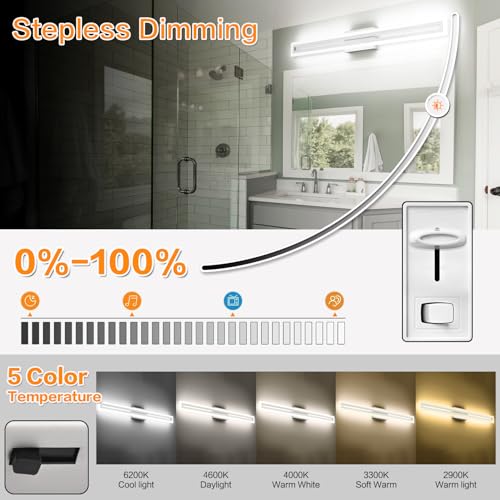 Image of SOLFART Bathroom Lighting Fixtures Brushed Nickel Led Modern Vanity Light 40 Inch 5 Color Adjustable 5CCT
