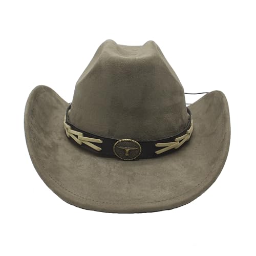 Image of Western Cowboy Hat for Women Men with Band Wide Brim Suede Cowboy Cowgirl Hat Western Style Hat