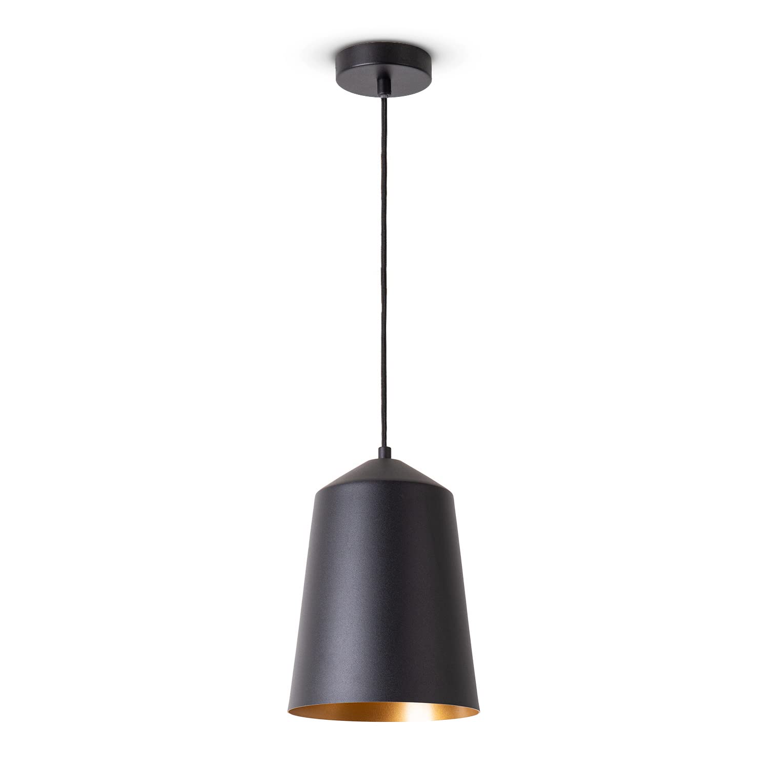 Paco Home Pendelleuchte Wohnzimmer Hängelampe Esstisch Küche Lampenschirm Lampe Industrial Design Textilkabel E27, Lampenart:Pendelleuchte - Schwarz, Farbe: Gold (Ø19.5 cm)