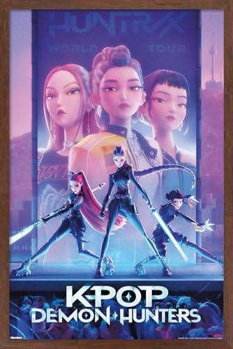 Image of Netflix KPop Demon Hunters (2025) - One Sheet Wall Poster, 22.4L inch x 14.7W inch, Mahogany Framed Version