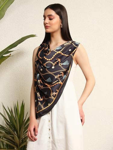 Image of Ravaiyaa - Attitude is everything Women Silk Digital Print Large Square Scarf Breathable Lightweight Neckerchief Printed Headscarf 40 inch x 40 inch Inch