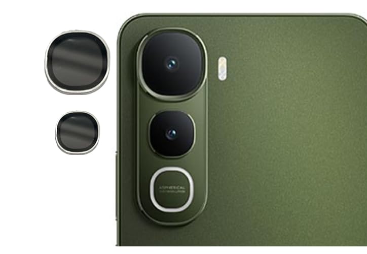 Image of imluckies Camera Ring Lens Protector (Aluminum with Tempered Glass) Compatible for Vivo Y400 - Silver (Pack of 2 rings)