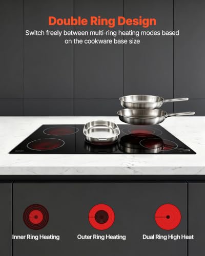 Image of VEVOR Electric Cooktop 30inch 5 Burners Stove Top 8900W 220V No Plug, Ceramic Built-in Radiant Electric Stove, with 9 Power Levels, Timer, Child Lock, Over-Heat Guard, Touch Control