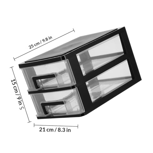 Boîte de rangement plastique à 2 tiroirs pour bureau noir et transparent - 3