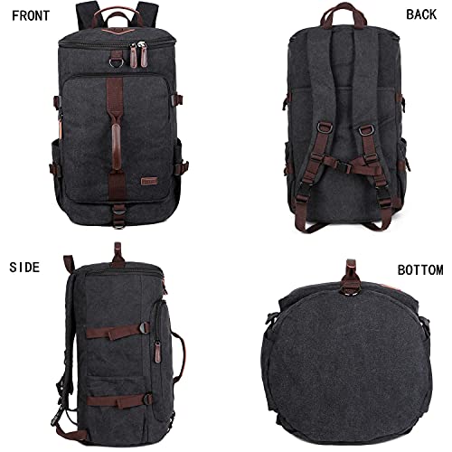 BAOSHA Canvas Weekender Travel Duffel Backpack Hybrid Hiking Rucksack Laptop Backpack for Outdoor Sports Gym HB-26(Black)